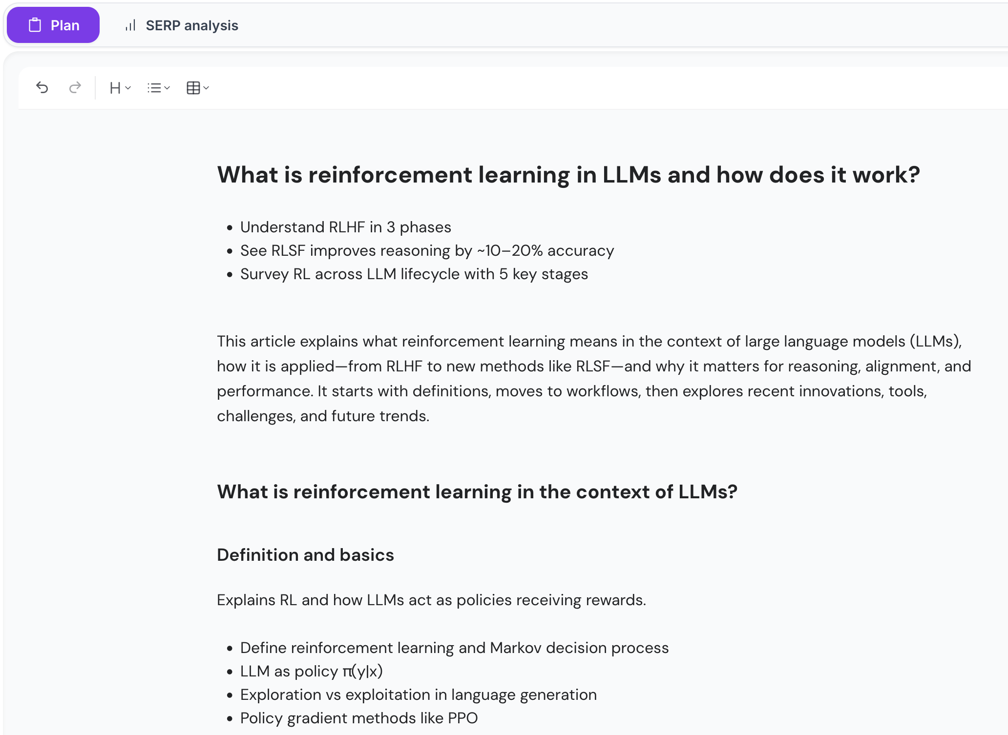 Asking Franklin writes you an optimized SEO article plan