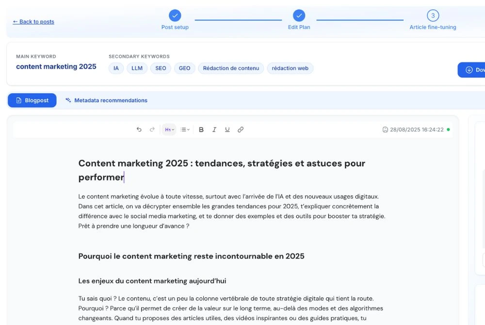 Asking Franklin generates your SEO and GEO optimized article