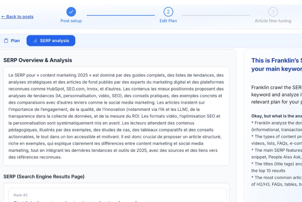 Analyse de la Serp-Asking-Franklin